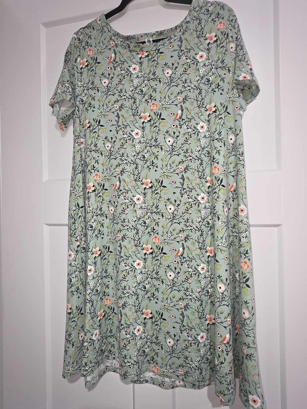 Floral Sage Green Short Sleeve Swing Dress